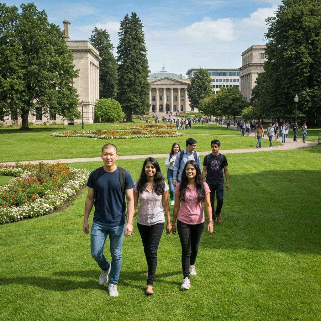 International students walking on campus